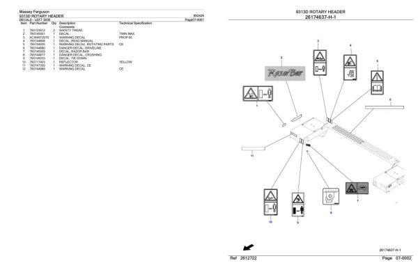 Massey Ferguson 9313D Rotary Header Parts Catalog 652426 2
