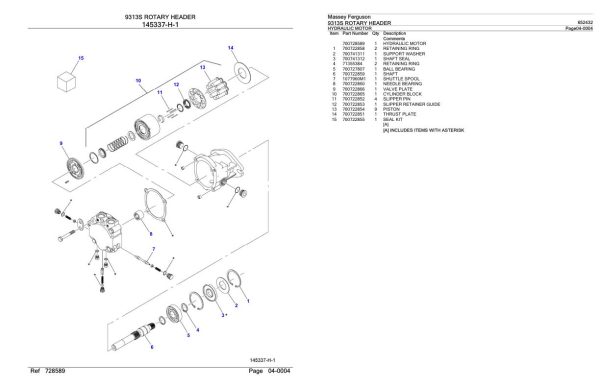 Massey Ferguson 9313S Rotary Header Parts Catalog 652432 1