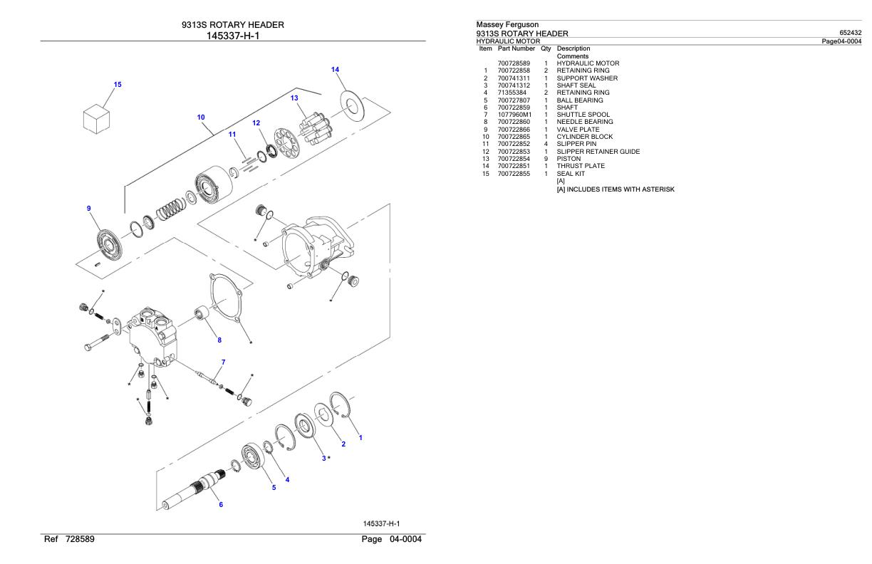 Massey Ferguson 9313S Rotary Header Parts Catalog 652432 1