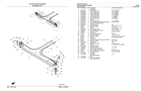 Massey Ferguson 9313S Rotary Header Parts Catalog 652432 2