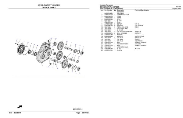 Massey Ferguson 9316D Rotary Header Parts Catalog 652428 2