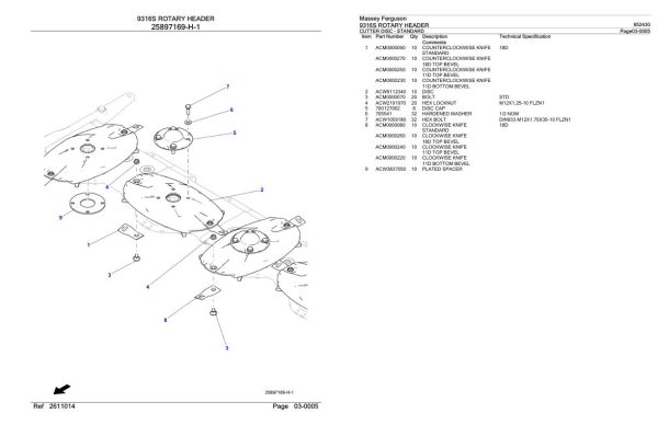 Massey Ferguson 9316S Rotary Header Parts Catalog 652430 2