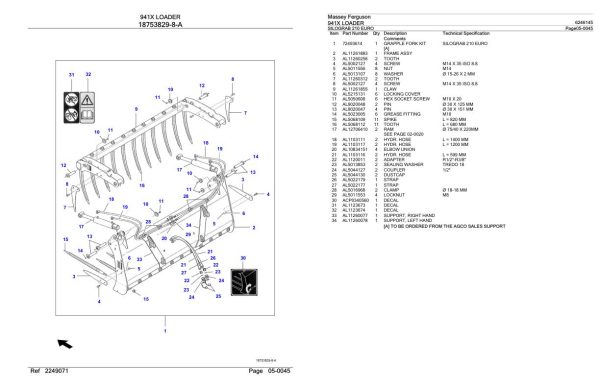 Massey Ferguson 941X Loader Parts Catalog 6246145 2