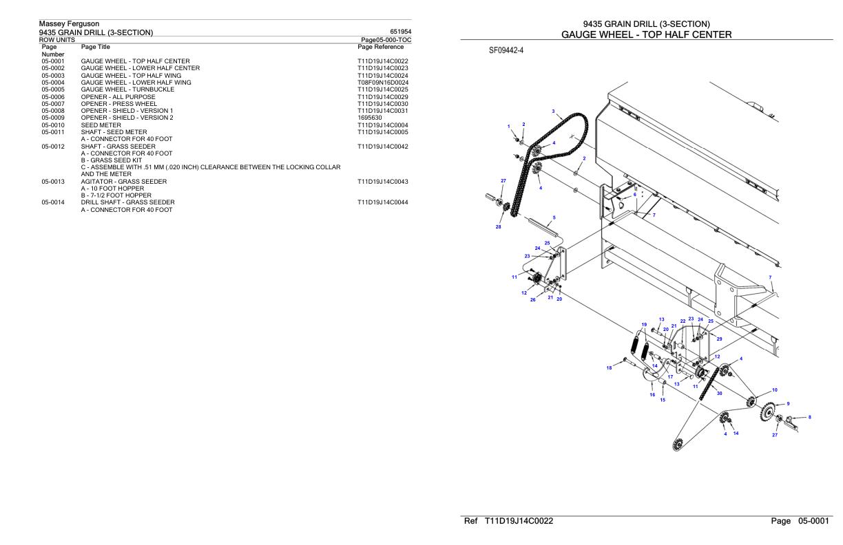Massey Ferguson 9435 Grain Drill 3 Section Parts Catalog 651954 1