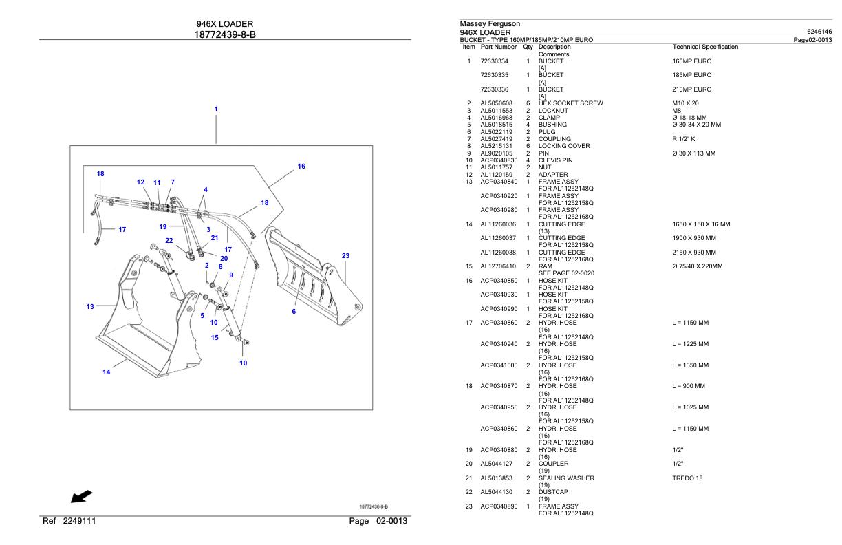Massey Ferguson 946X Loader Parts Catalog 6246146 1