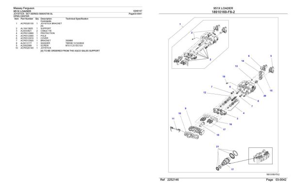 Massey Ferguson 951X Loader Parts Catalog 6246147 1