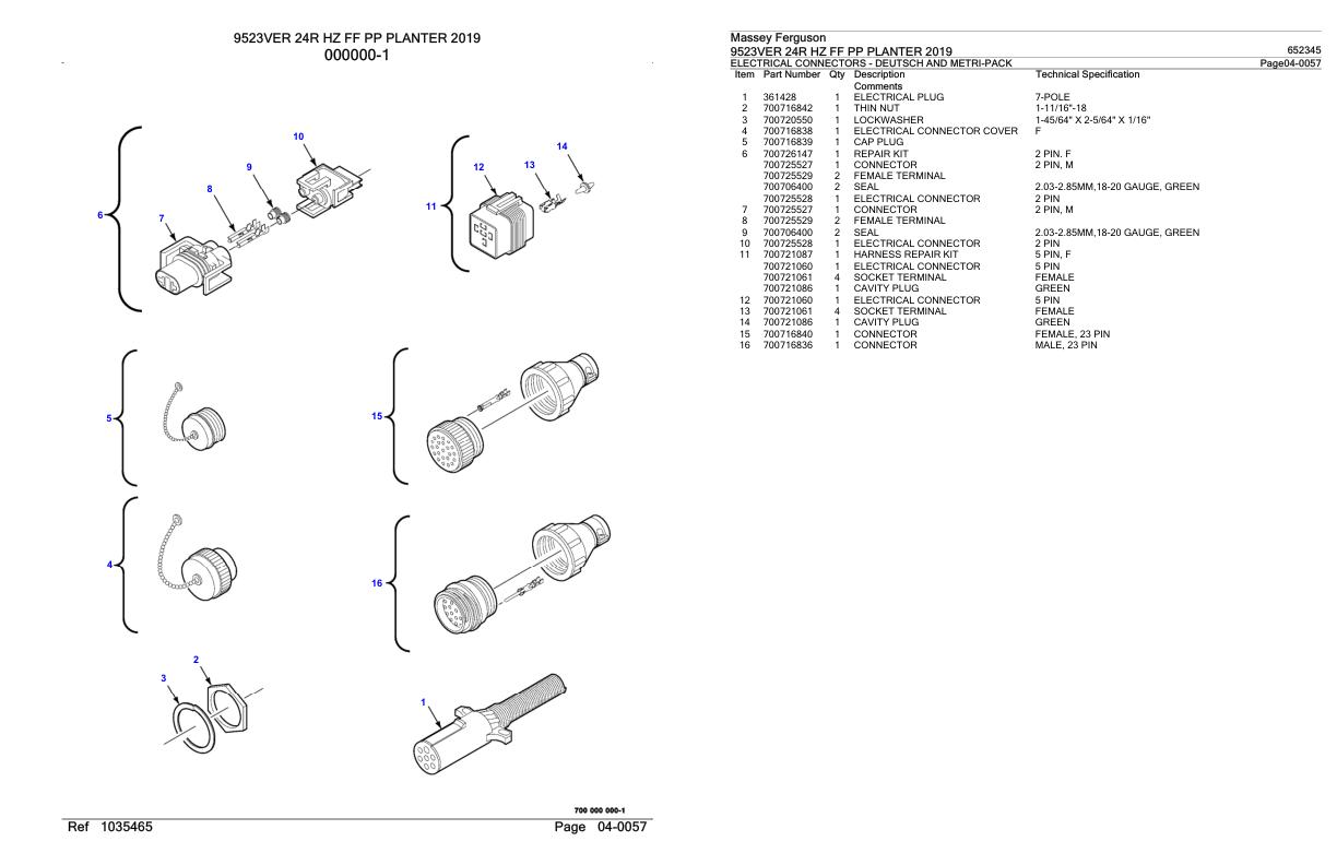 Massey Ferguson 9523VER 24R HZ FF PP Planter 2019 Parts Catalog 652345 1