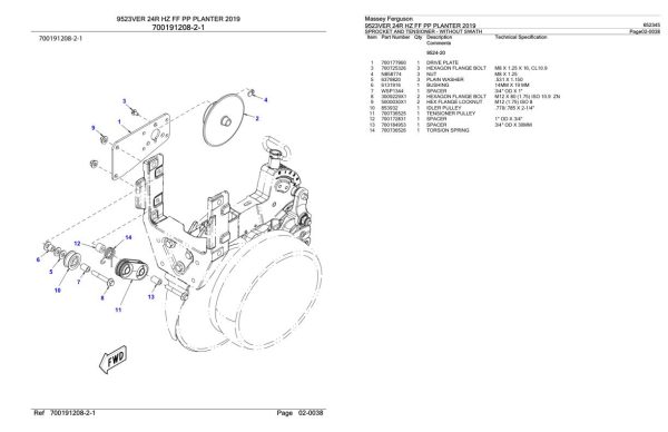 Massey Ferguson 9523VER 24R HZ FF PP Planter 2019 Parts Catalog 652345 2