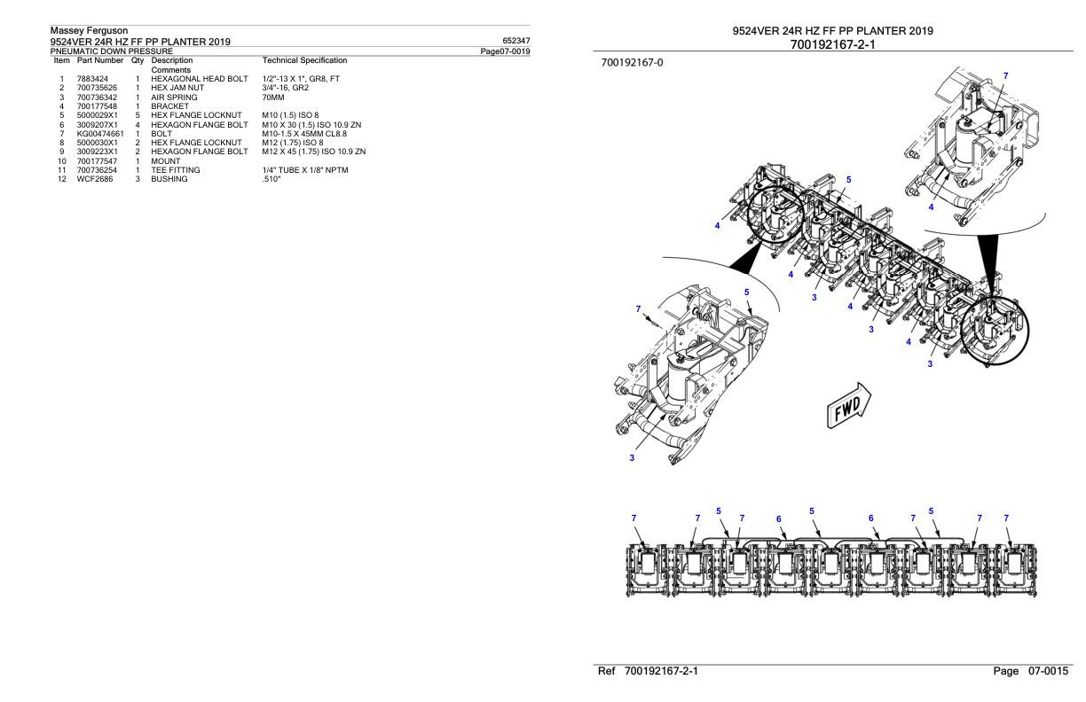 Massey Ferguson 9524VER 24R HZ FF PP Planter 2019 Parts Catalog 652347 1