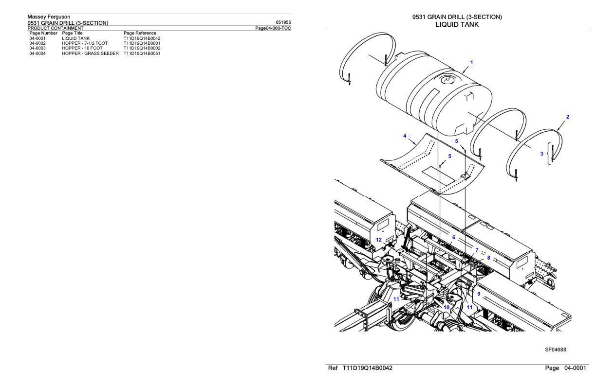 Massey Ferguson 9531 Grain Drill 3 Section Parts Catalog 651955 1