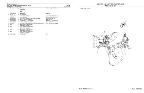 Massey Ferguson 9531VER 24R HZ FF PP Planter 2019 Parts Catalog 652349 1