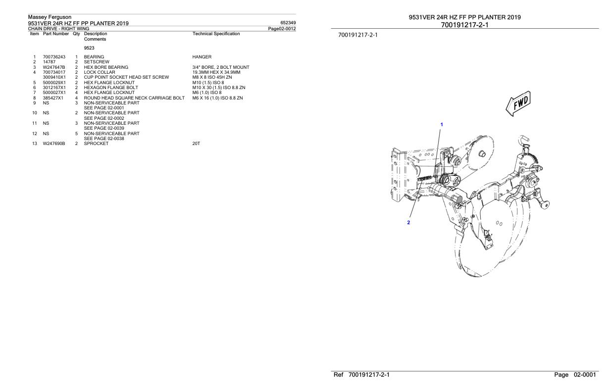 Massey Ferguson 9531VER 24R HZ FF PP Planter 2019 Parts Catalog 652349 1