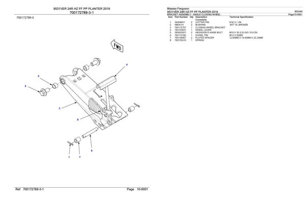 Massey Ferguson 9531VER 24R HZ FF PP Planter 2019 Parts Catalog 652349 2