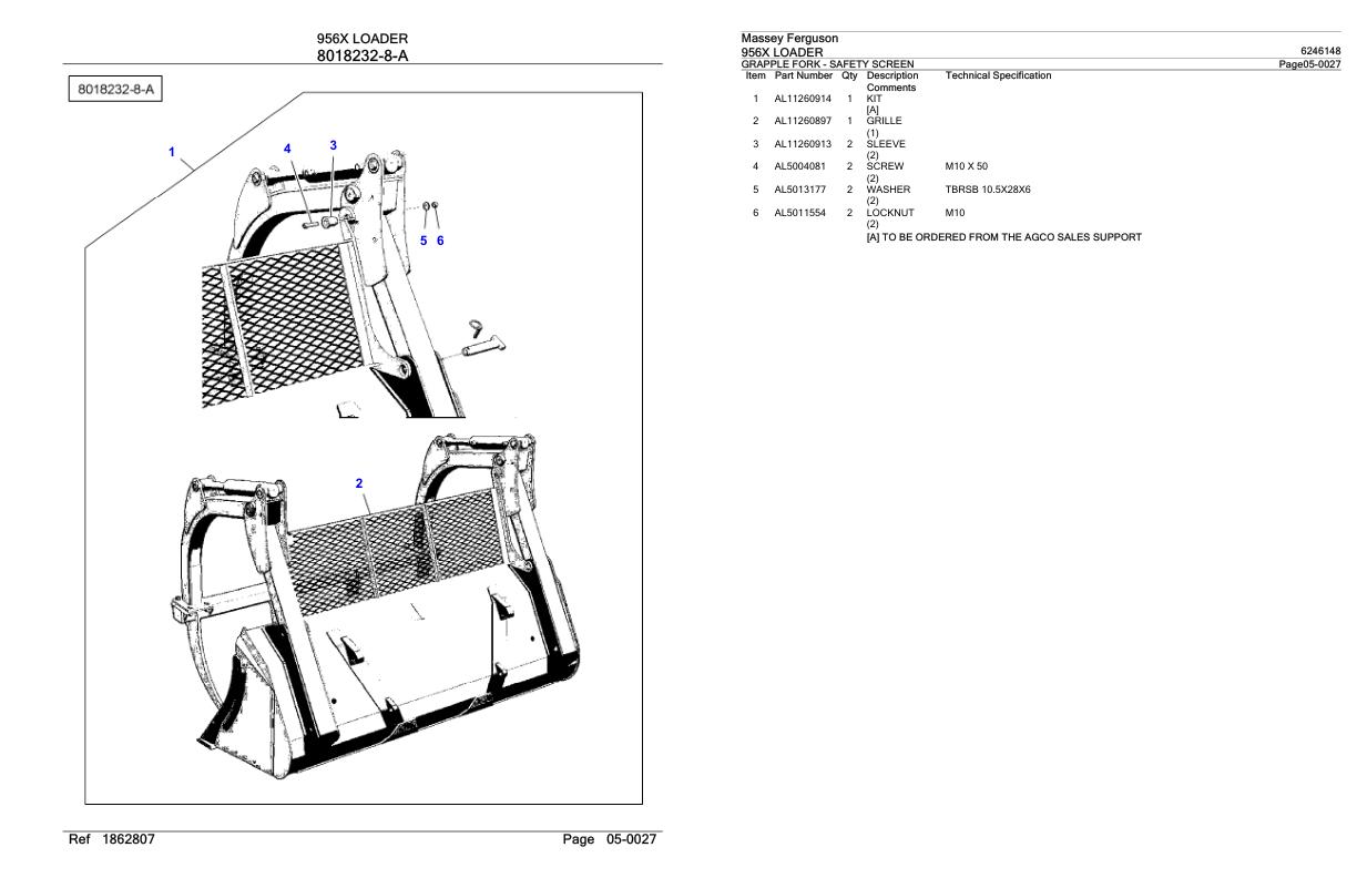 Massey Ferguson 956X Loader Parts Catalog 6246148 1