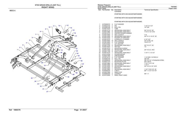 Massey Ferguson 9730 Grain Drill Air Till Parts Catalog 79035867 1