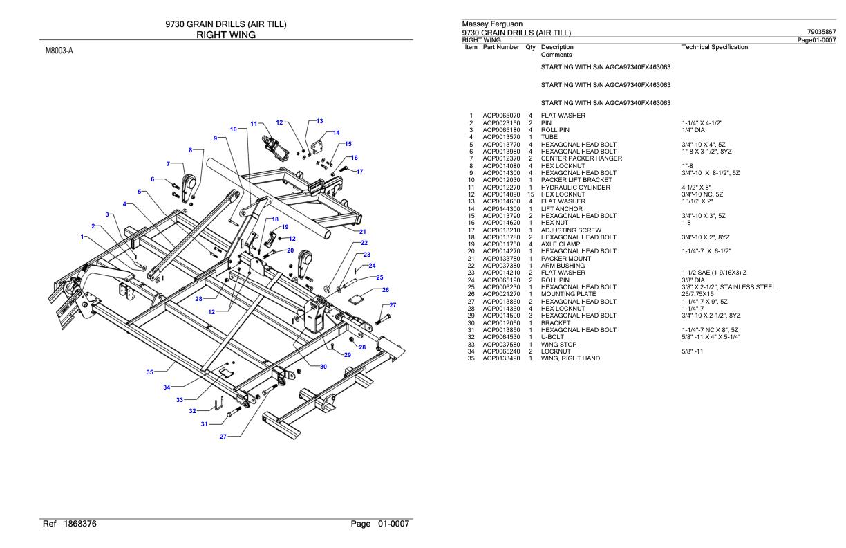 Massey Ferguson 9730 Grain Drill Air Till Parts Catalog 79035867 1