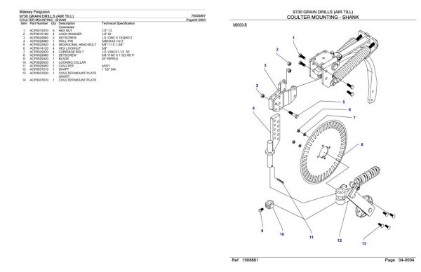Massey Ferguson 9730 Grain Drill Air Till Parts Catalog 79035867 2