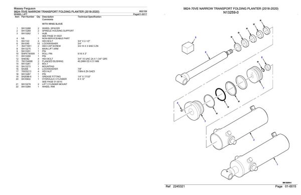 Massey Ferguson 9824 70VE Narrow Transport Folding Planter 2018 2020 Parts Catalog 652159 1