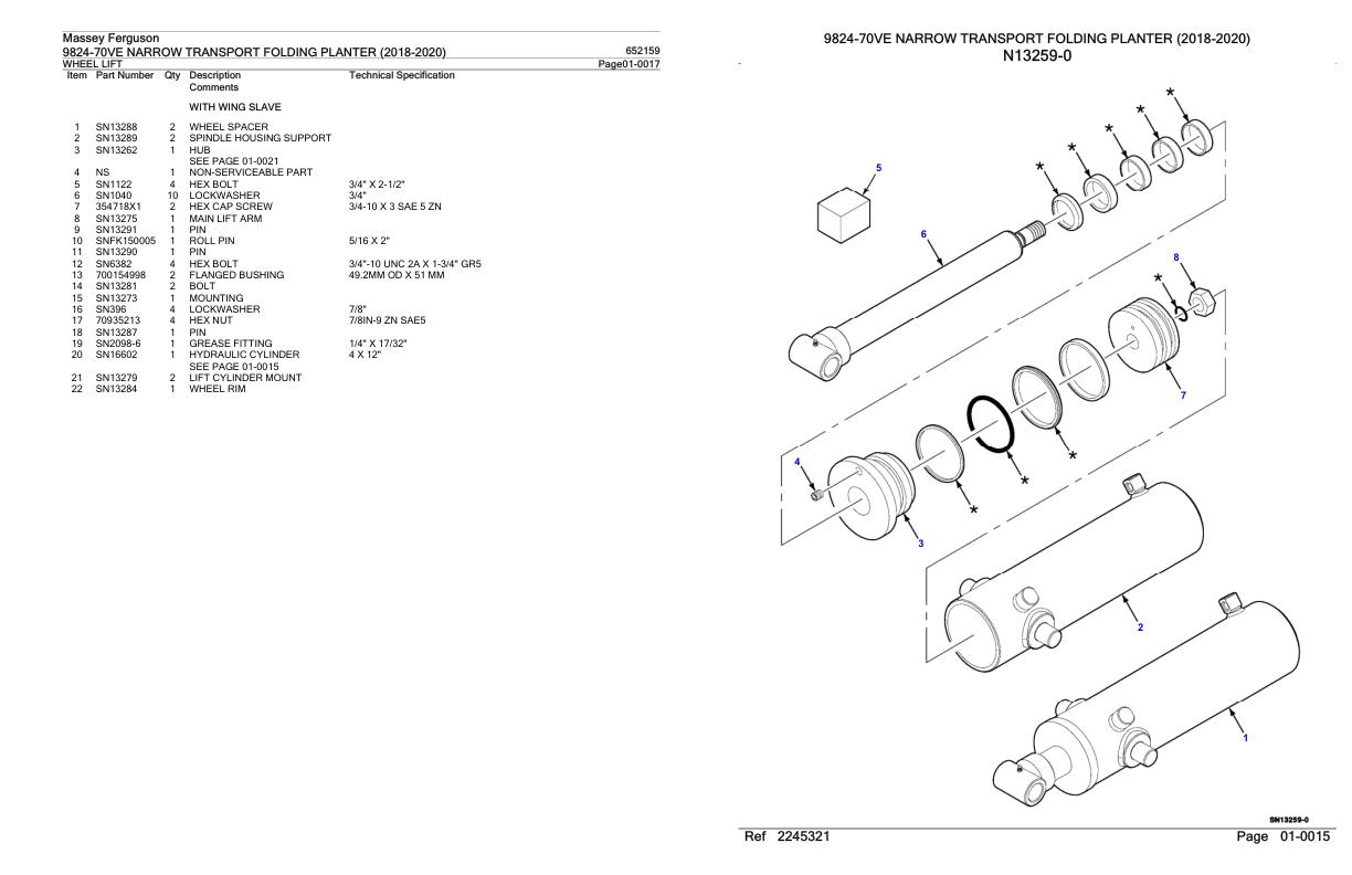 Massey Ferguson 9824 70VE Narrow Transport Folding Planter 2018 2020 Parts Catalog 652159 1
