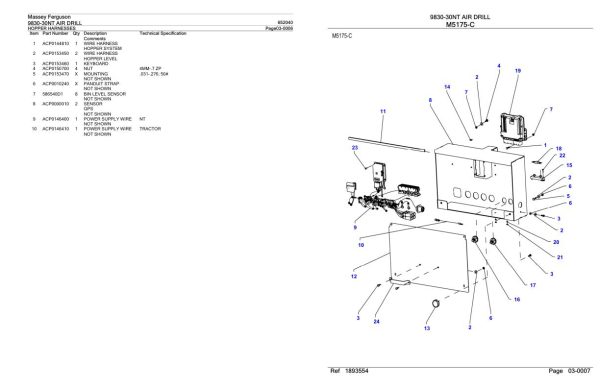 Massey Ferguson 9830 30NT Air Drill Parts Catalog 652040 1