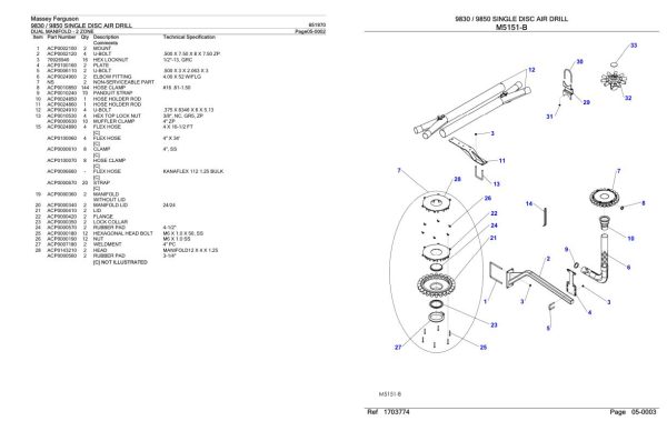 Massey Ferguson 9830 9850 Single Disc Air Drill Parts Catalog 651970 1