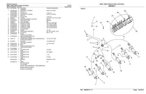 Massey Ferguson 9830 9850 Single Disc Air Drill Parts Catalog 651970 2