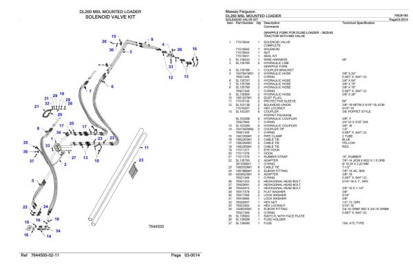 Massey Ferguson DL260 MSL Mounted Loader Parts Catalog 79036185 2