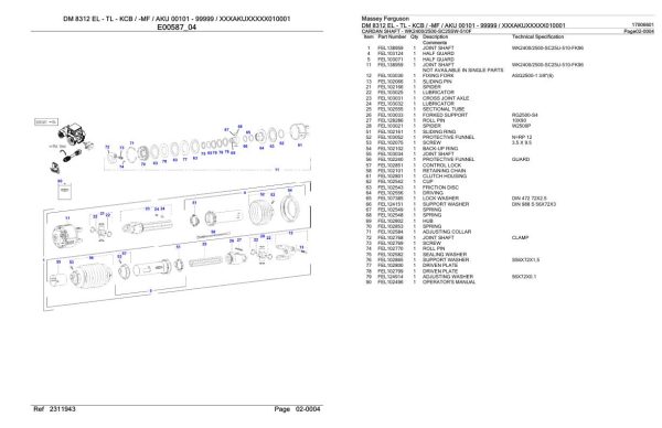 Massey Ferguson DM 8312 EL TL KCB MF AKU Parts Catalog 17006601 1