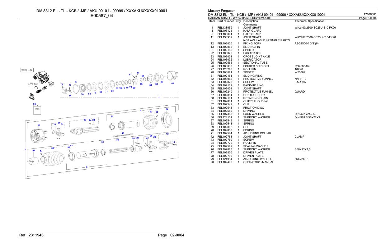 Massey Ferguson DM 8312 EL TL KCB MF AKU Parts Catalog 17006601 1
