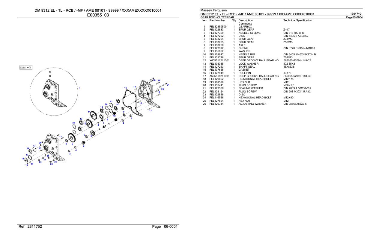 Massey Ferguson DM 8312 EL TL RCB MF AME Parts Catalog 13947401 1