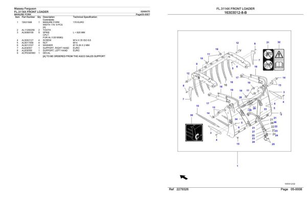 Massey Ferguson FL.3114X Front Loader Parts Catalog 6246470 2