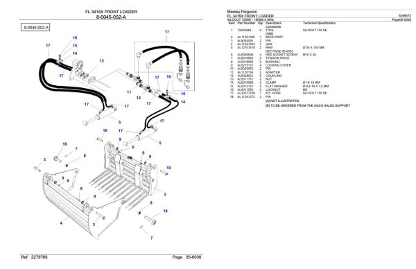 Massey Ferguson FL.3416X Front Loader Parts Catalog 6246472 2