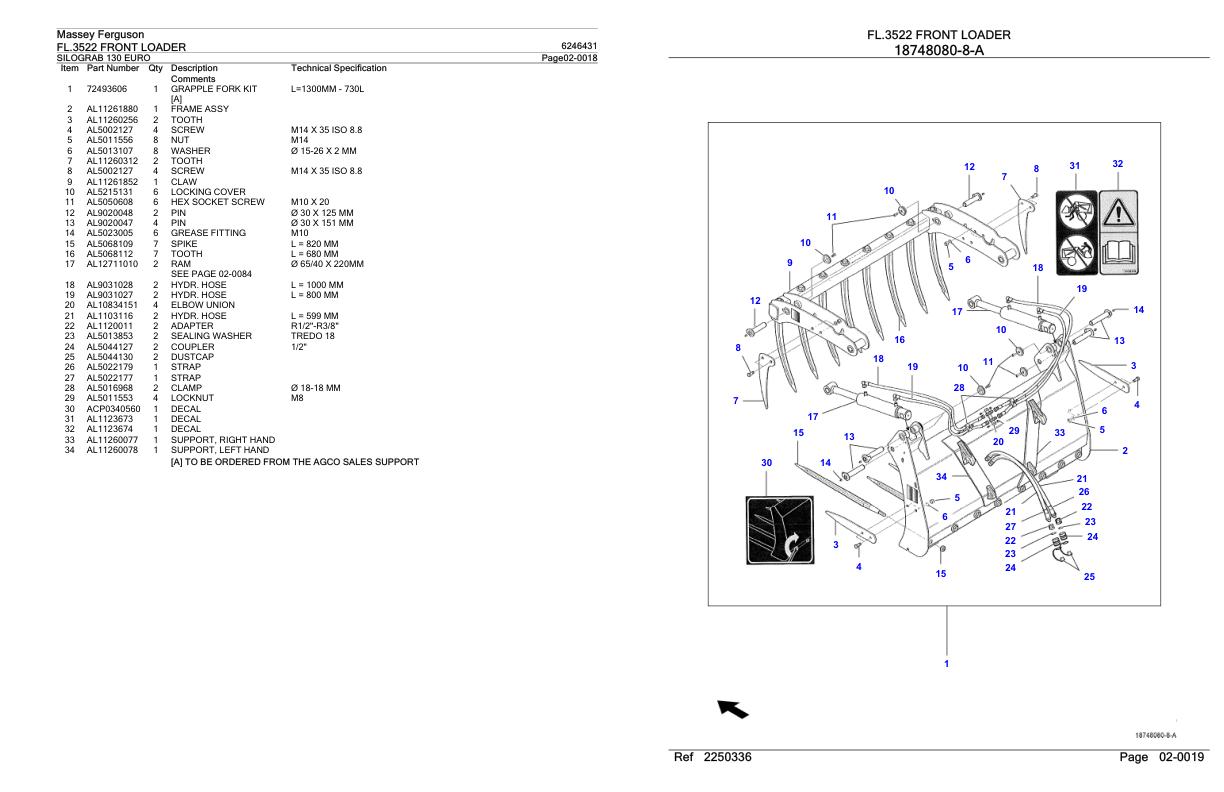 Massey Ferguson FL.3522 Front Loader Parts Catalog 6246431 1