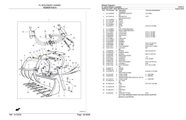 Massey Ferguson FL.3619 Front Loader Parts Catalog 6246416 2