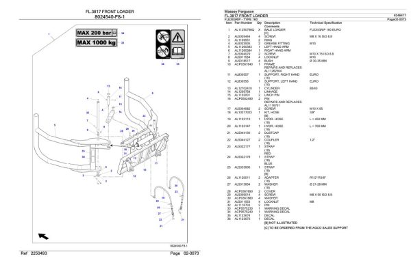 Massey Ferguson FL.3817 Front Loader Parts Catalog 6246417 2