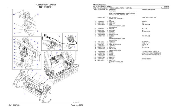 Massey Ferguson FL.3819 Front Loader Parts Catalog 6246418 1