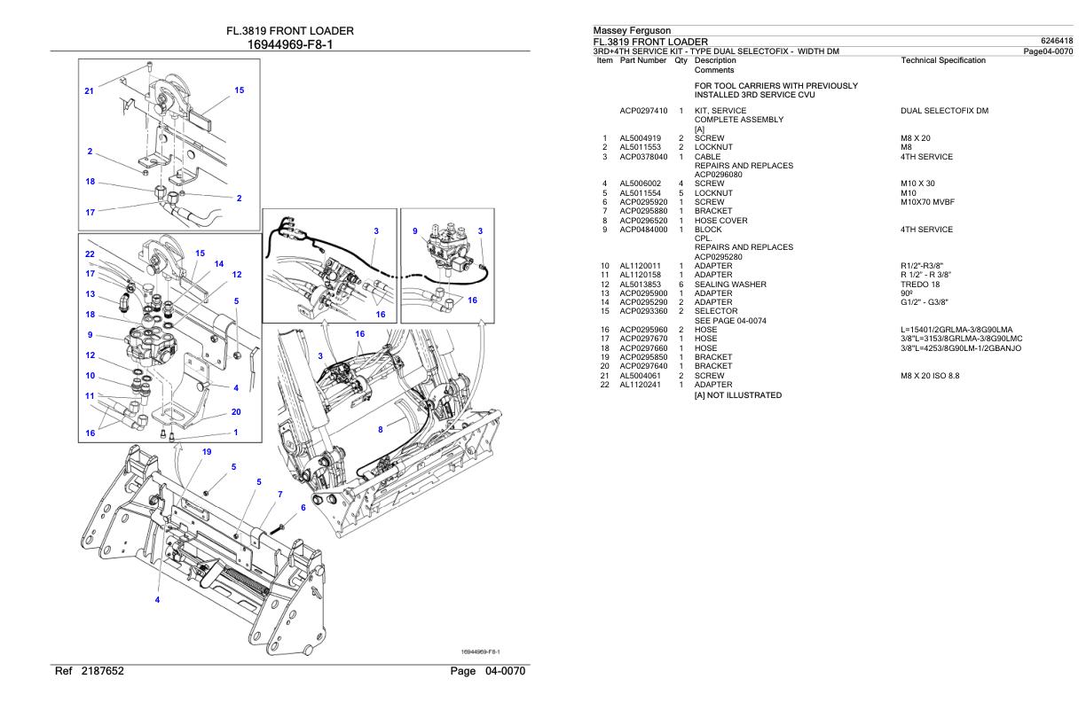 Massey Ferguson FL.3819 Front Loader Parts Catalog 6246418 1