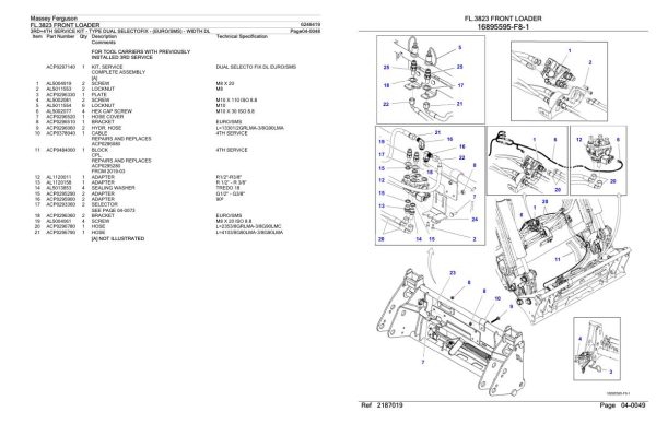 Massey Ferguson FL.3823 Front Loader Parts Catalog 6246419 2