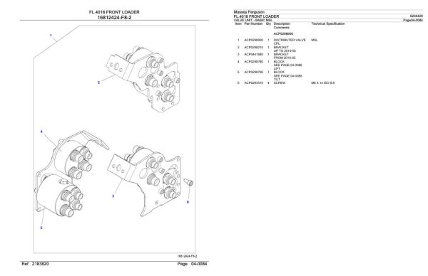 Massey Ferguson FL.4018 Front Loader Parts Catalog 6246420 2