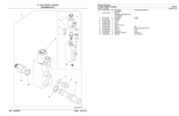 Massey Ferguson FL.4327 Front Loader Parts Catalog 6246425 2