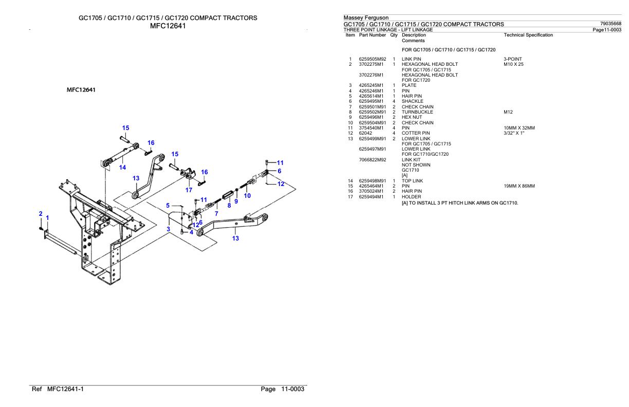 Massey Ferguson GC1705 GC1710 GC1715 GC1720 Compact Tractor Parts Catalog 79035668 1