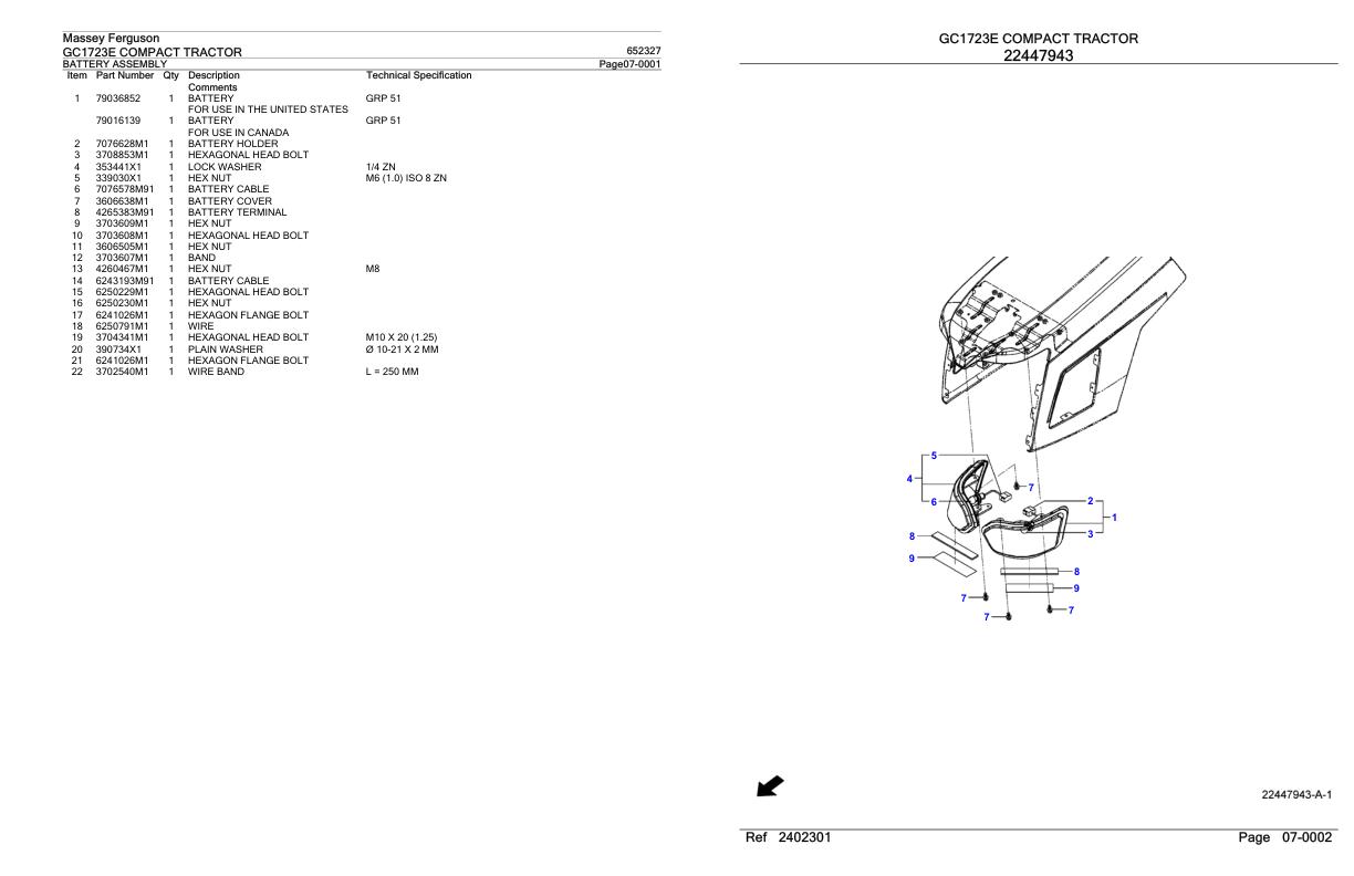 Massey Ferguson GC1723E Compact Tractor Parts Catalog 652327 1