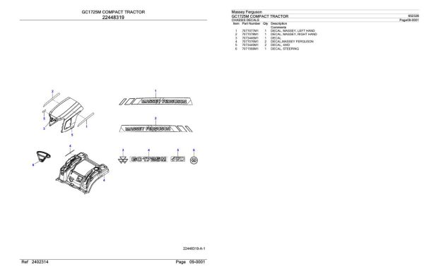 Massey Ferguson GC1725M Compact Tractor Parts Catalog 652328 1