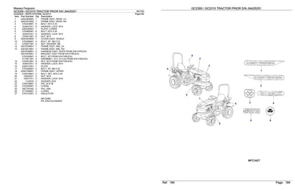 Massey Ferguson GC2300 GC2310 Tractor Parts Catalog 651743 1