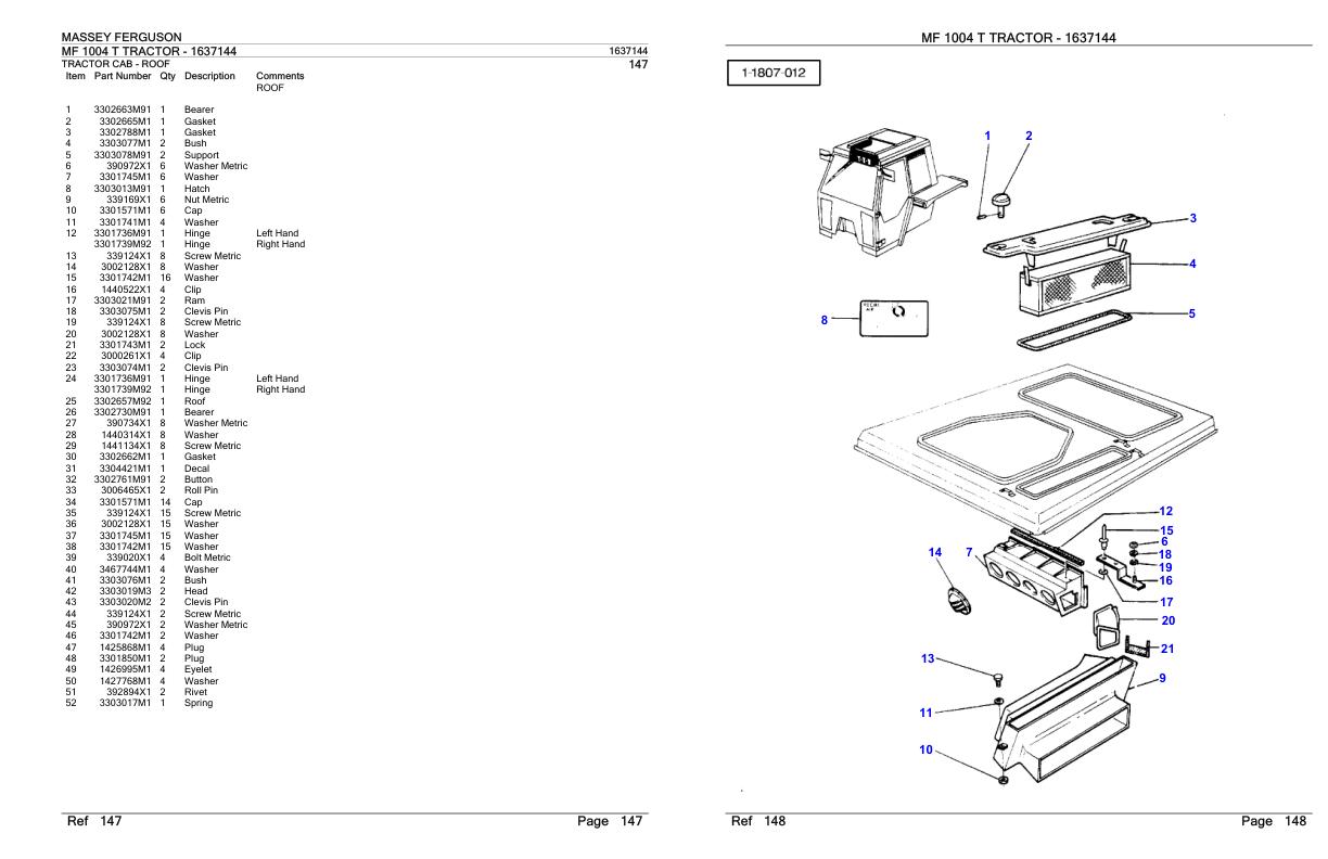 Massey Ferguson MF 1004 T Tractor Parts Catalog 1637144 1