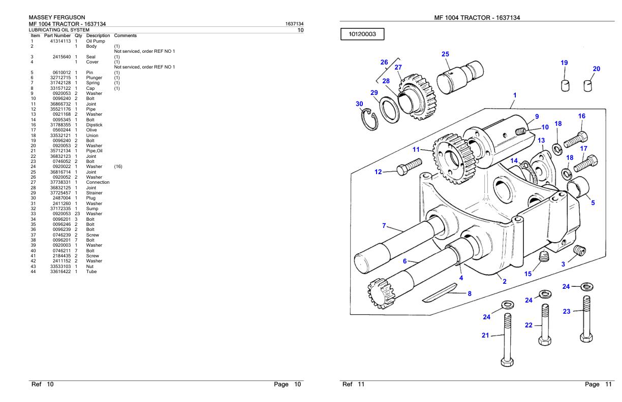 Massey Ferguson MF 1004 Tractor Parts Catalog 1637134 1