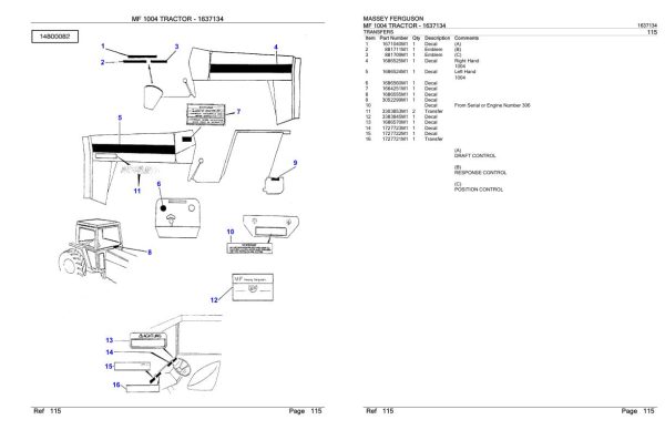 Massey Ferguson MF 1004 Tractor Parts Catalog 1637134 2