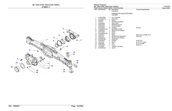 Massey Ferguson MF 1004 XTRA Tractor Parts Catalog CN100002 1