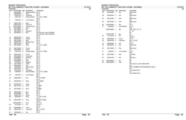 Massey Ferguson MF 1010 Compact Tractor Hydro Parts Catalog 651563EA 1