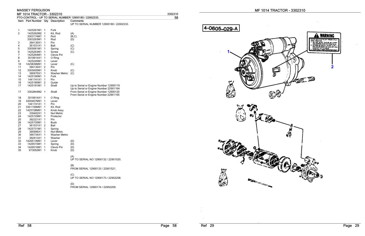 Massey Ferguson MF 1014 Tractor Parts Catalog 3302310 1